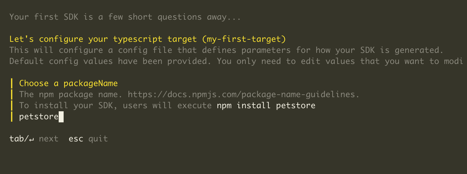 A screenshot of the package name in the Speakeasy CLI.