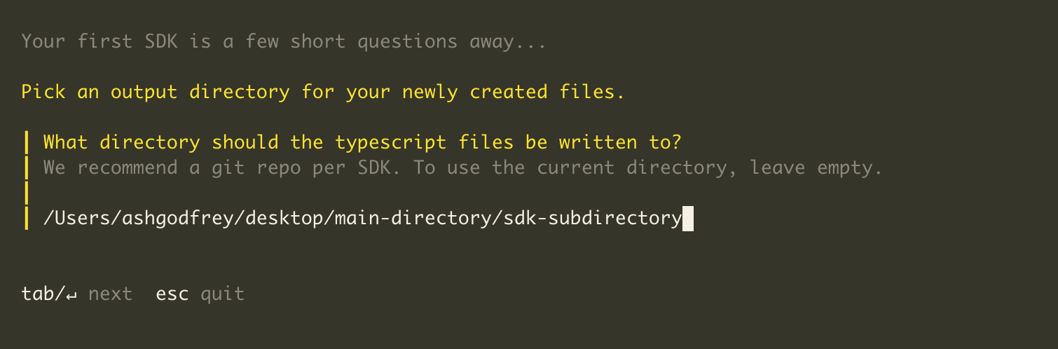 A screenshot of the user being prompted to provide an output directory in the CLI.