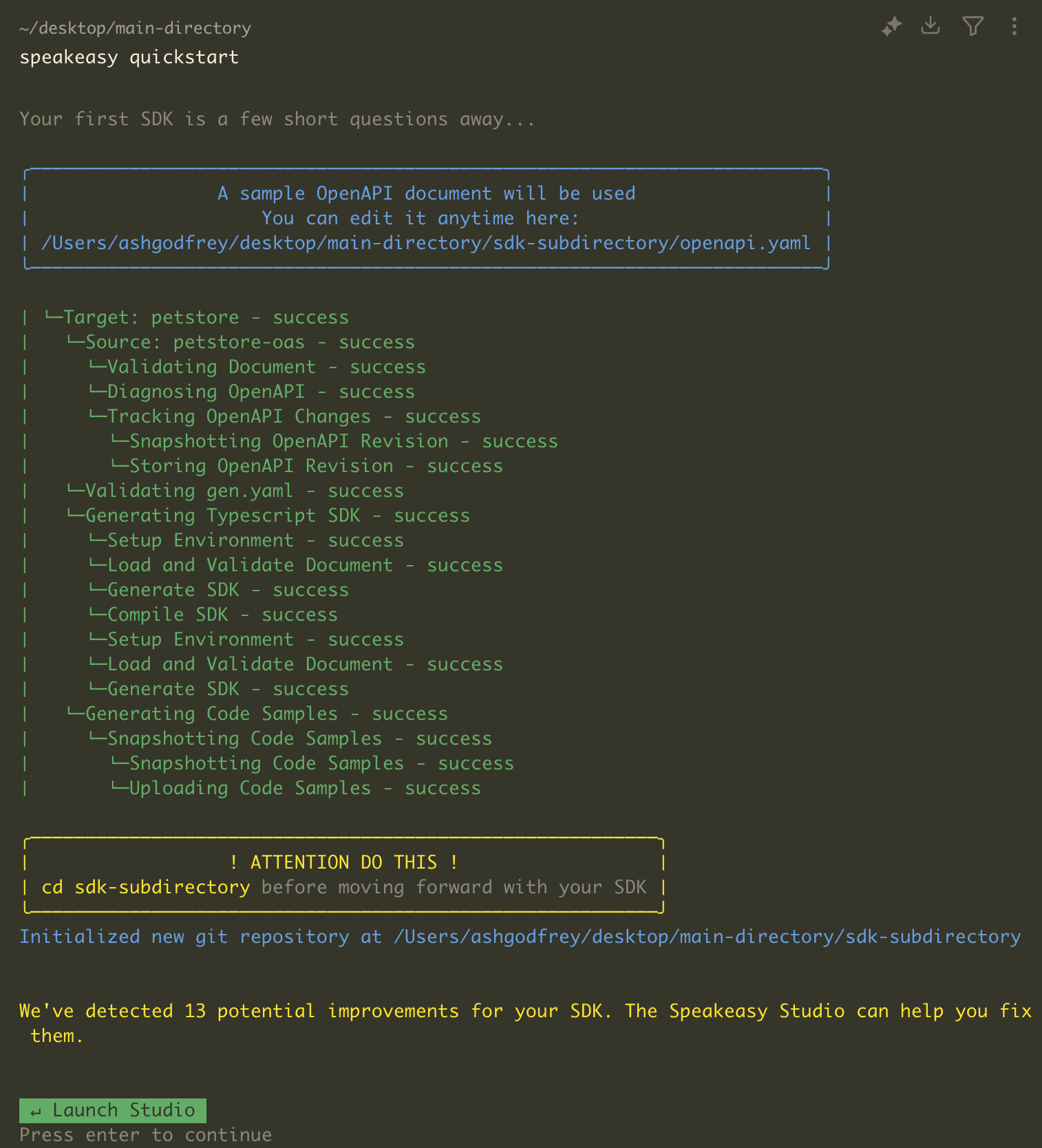 A screenshot of a succesful CLI generation.