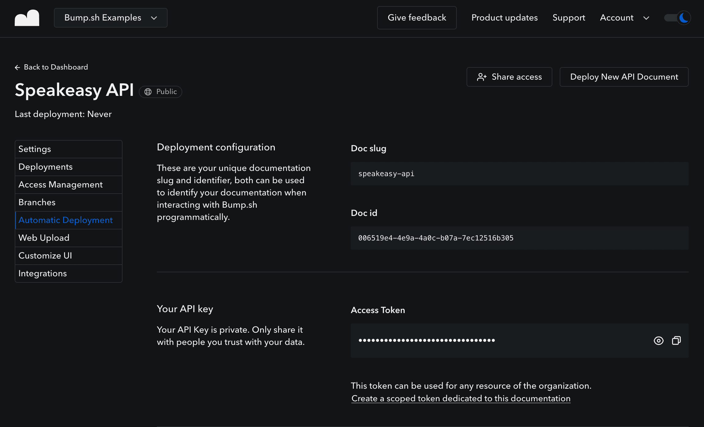 Bump.sh Auotmatic Deployment Settings