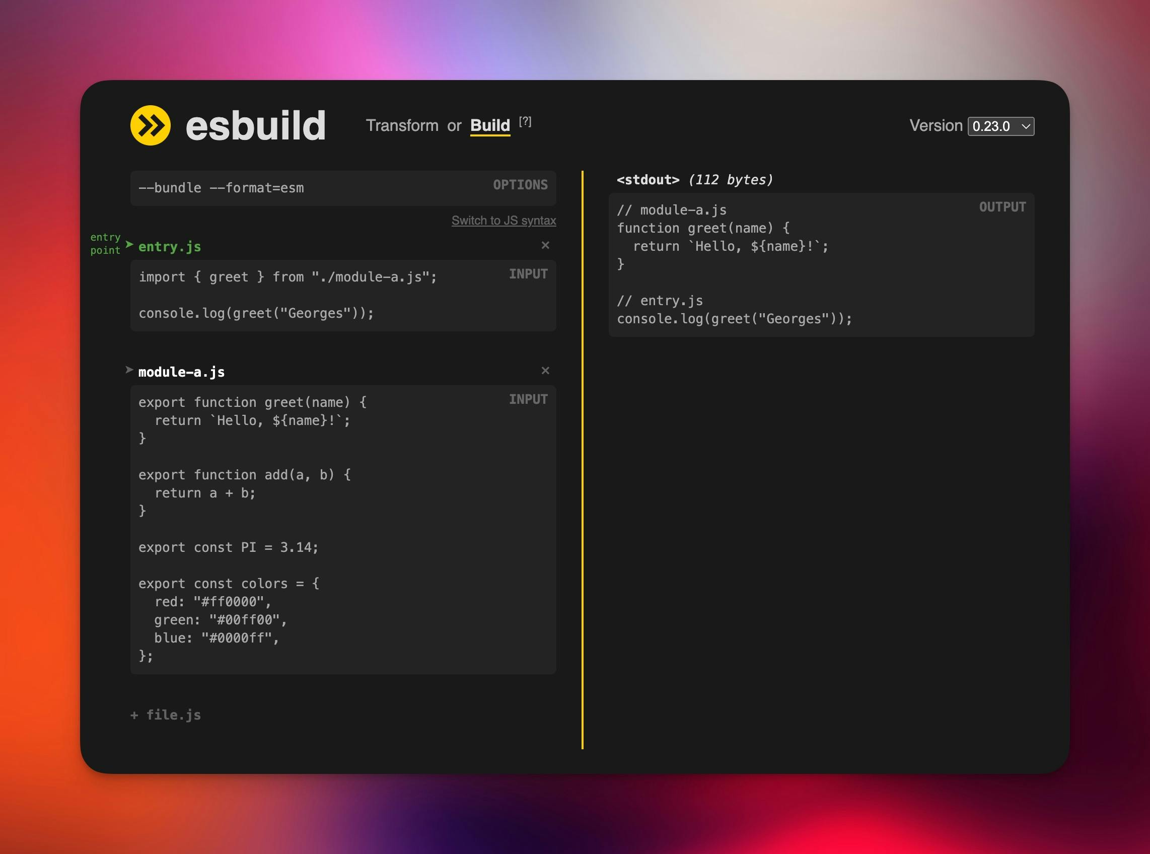 Example of bundling a simple app with ESBuild