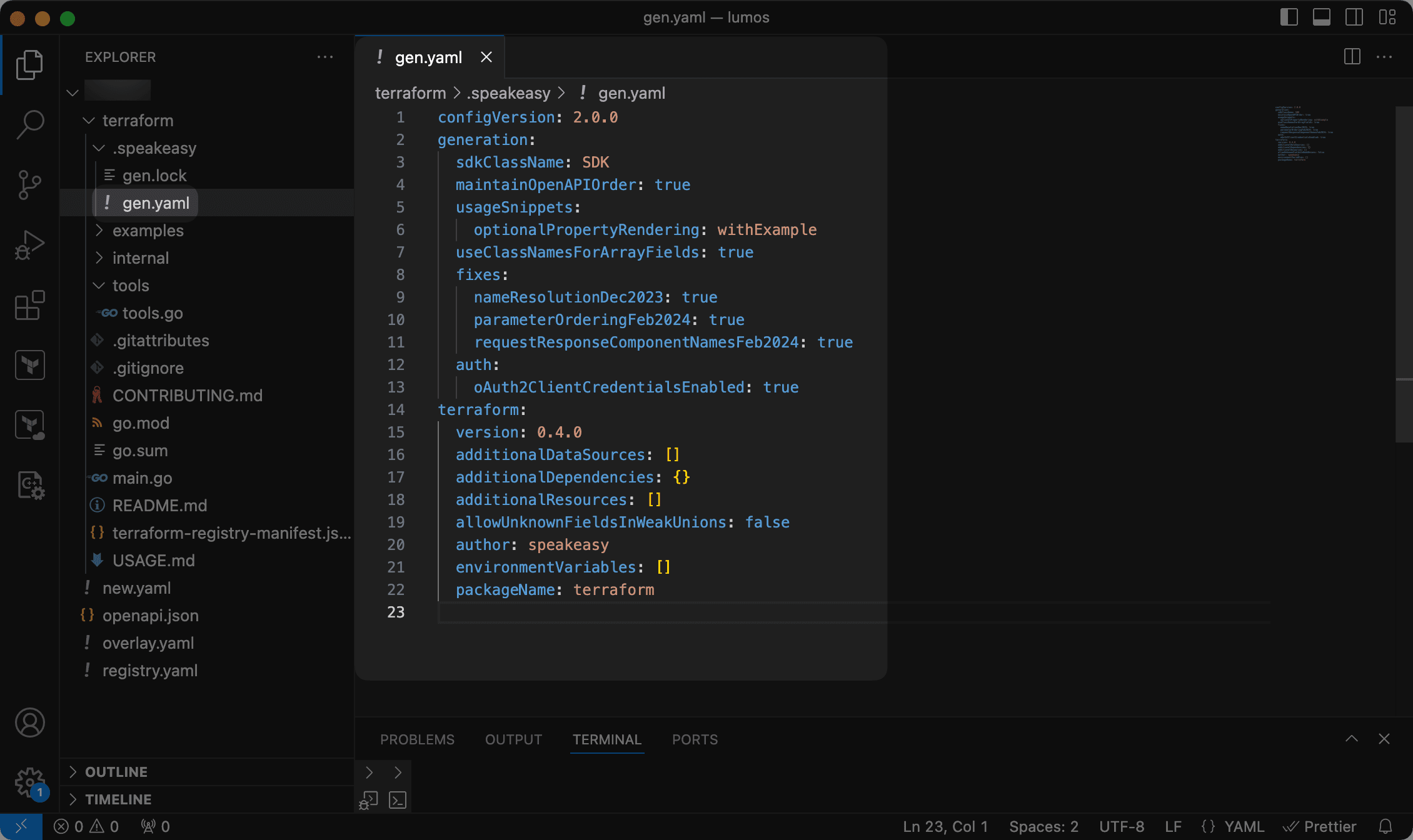 Screenshot showing the gen.yaml in VS code editor.