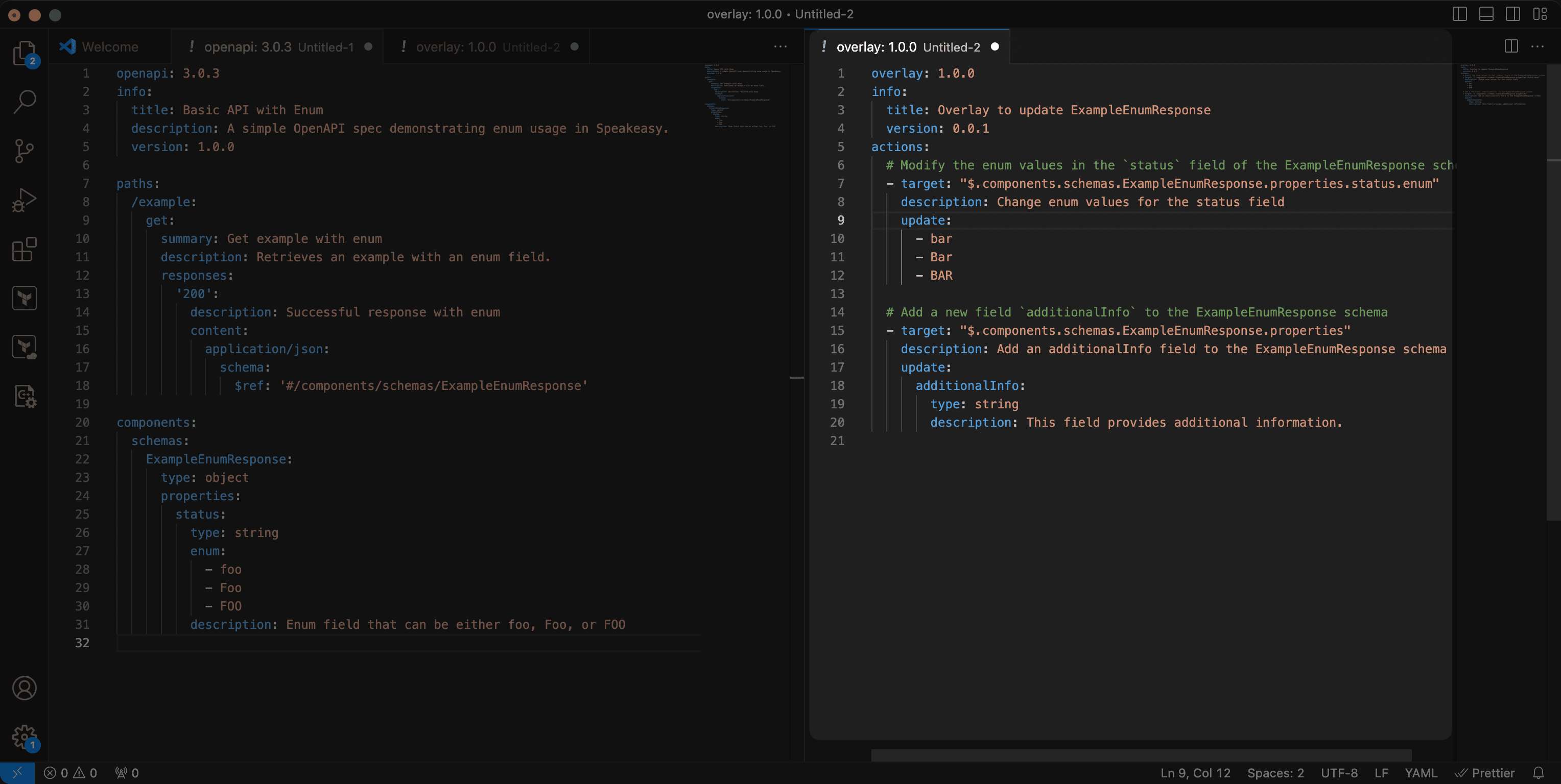 Screenshot showing a speakeasy extension in VS code editor.