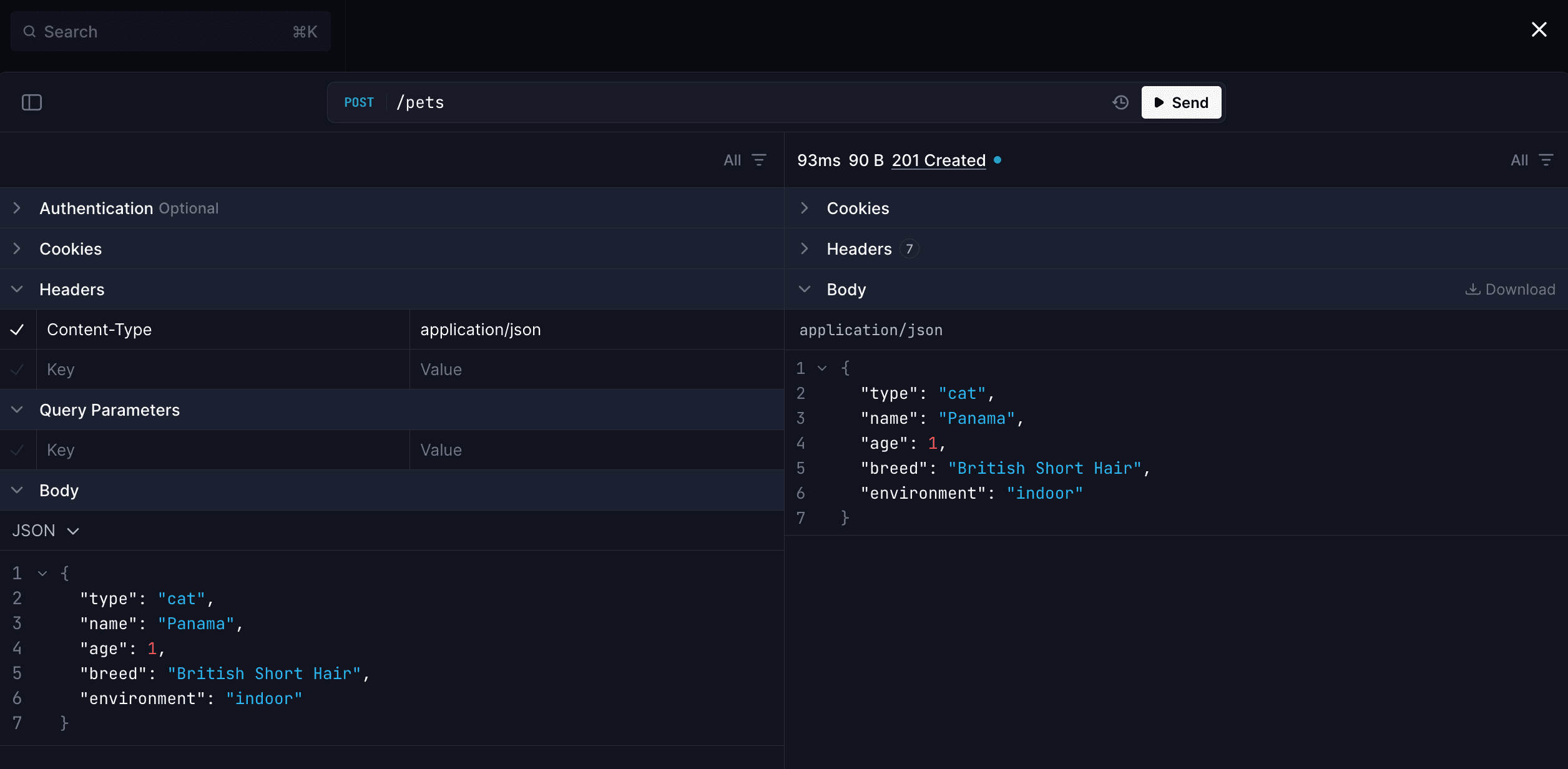 Scalar UI example request body