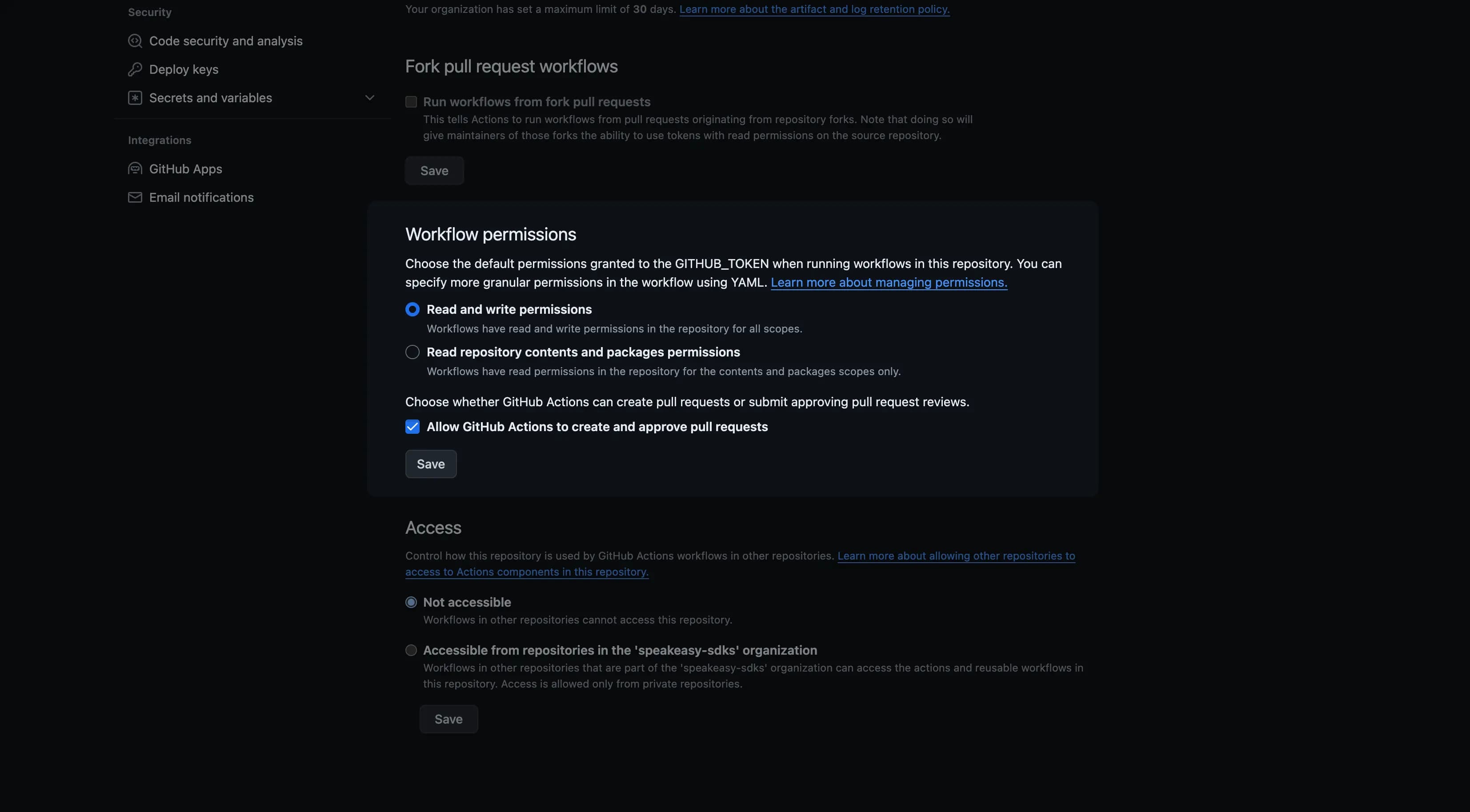 Github Actions workflow permissions.