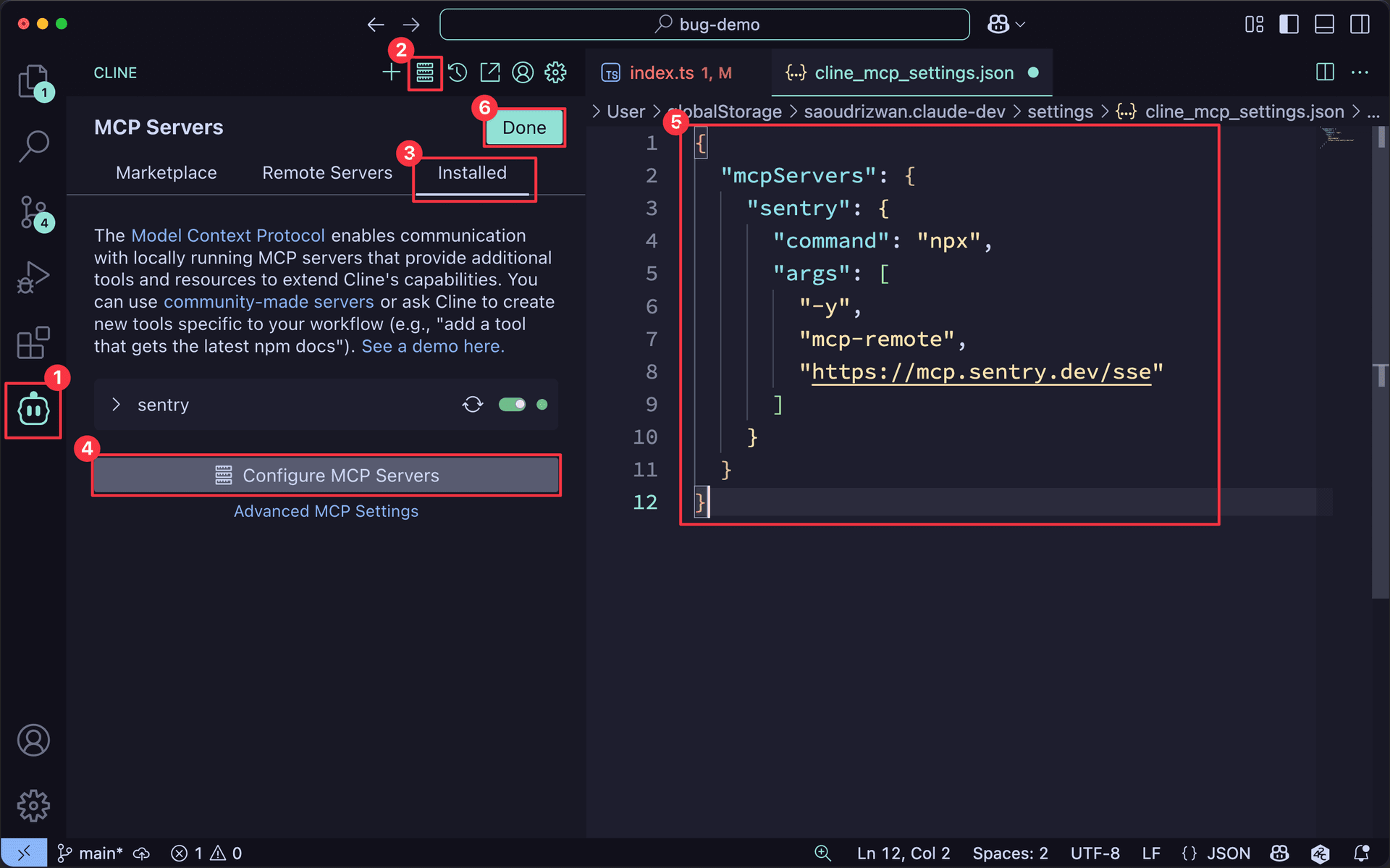 Cline VS Code extension showing the MCP servers configuration panel