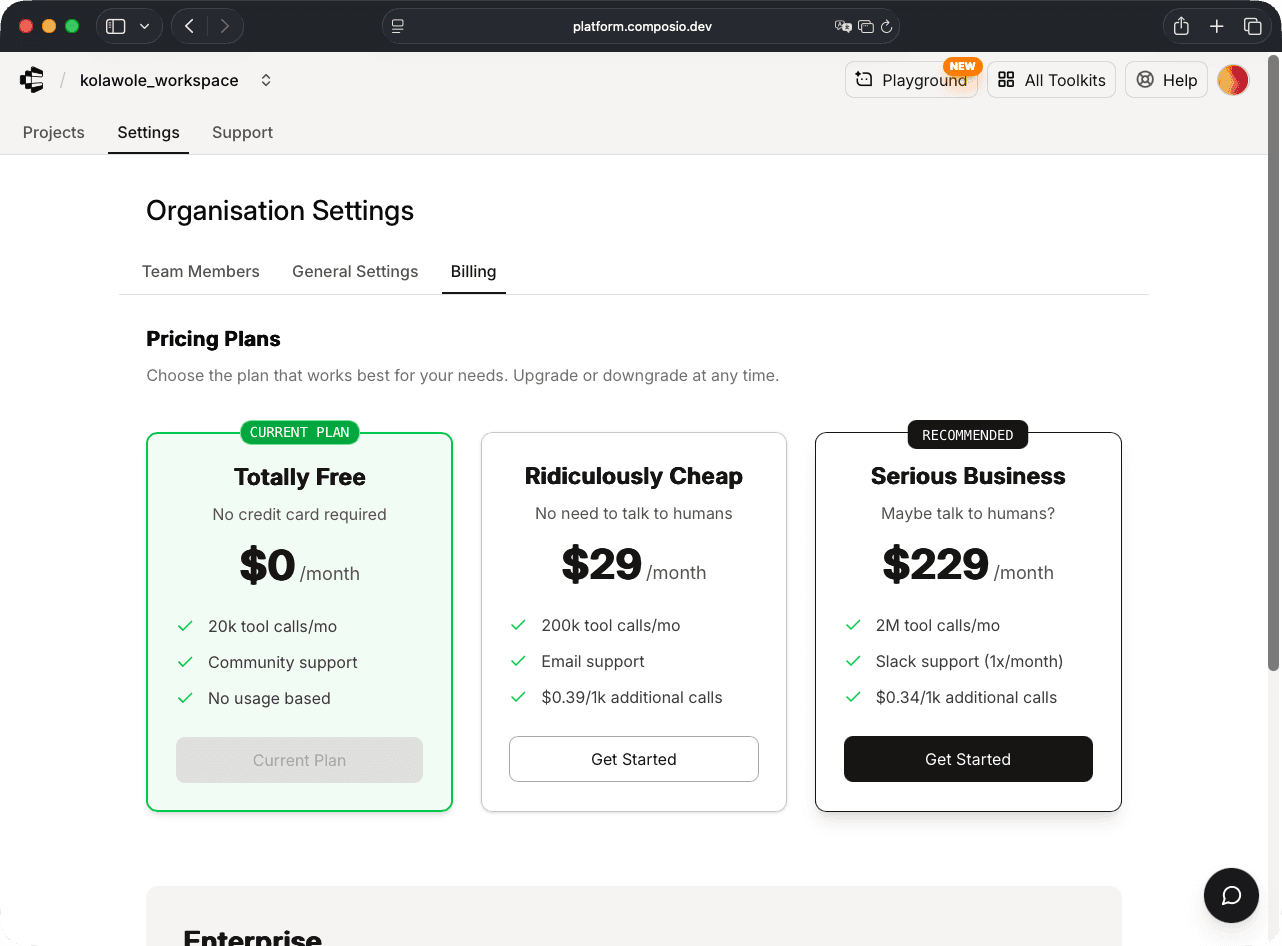 Composio pricing tiers