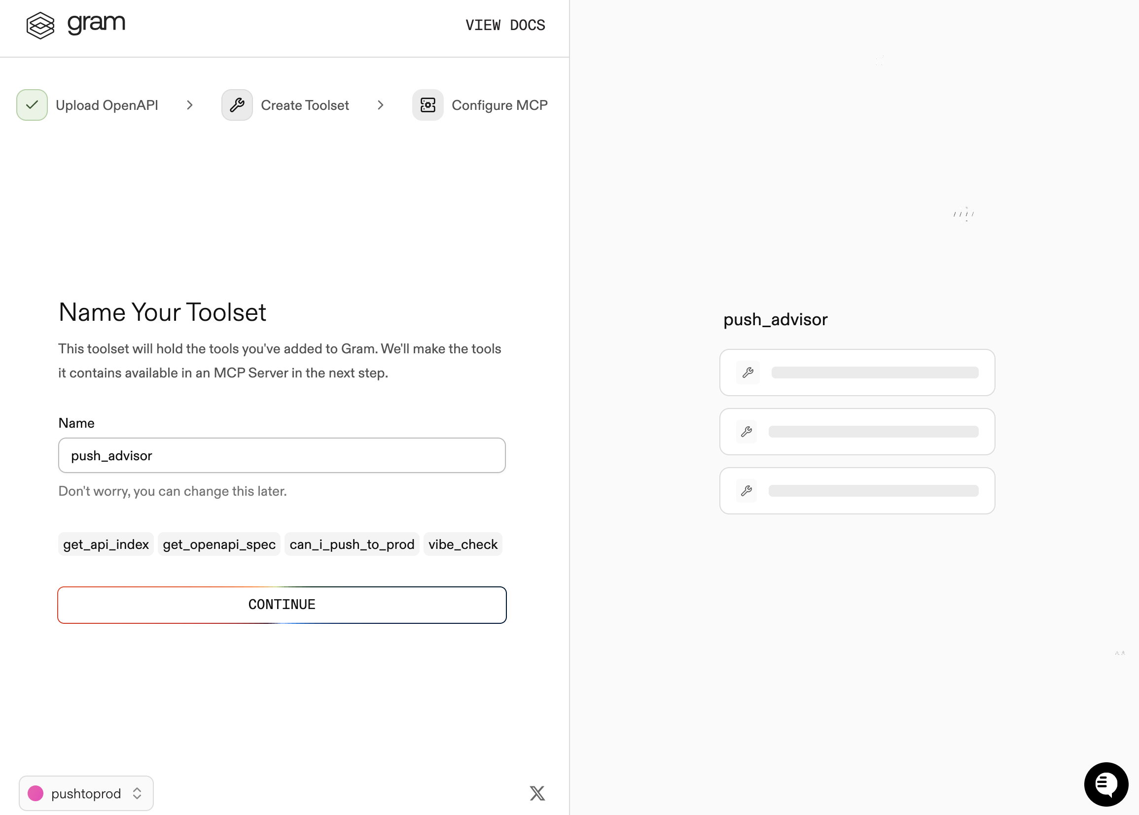 Screenshot of the create toolset dialog