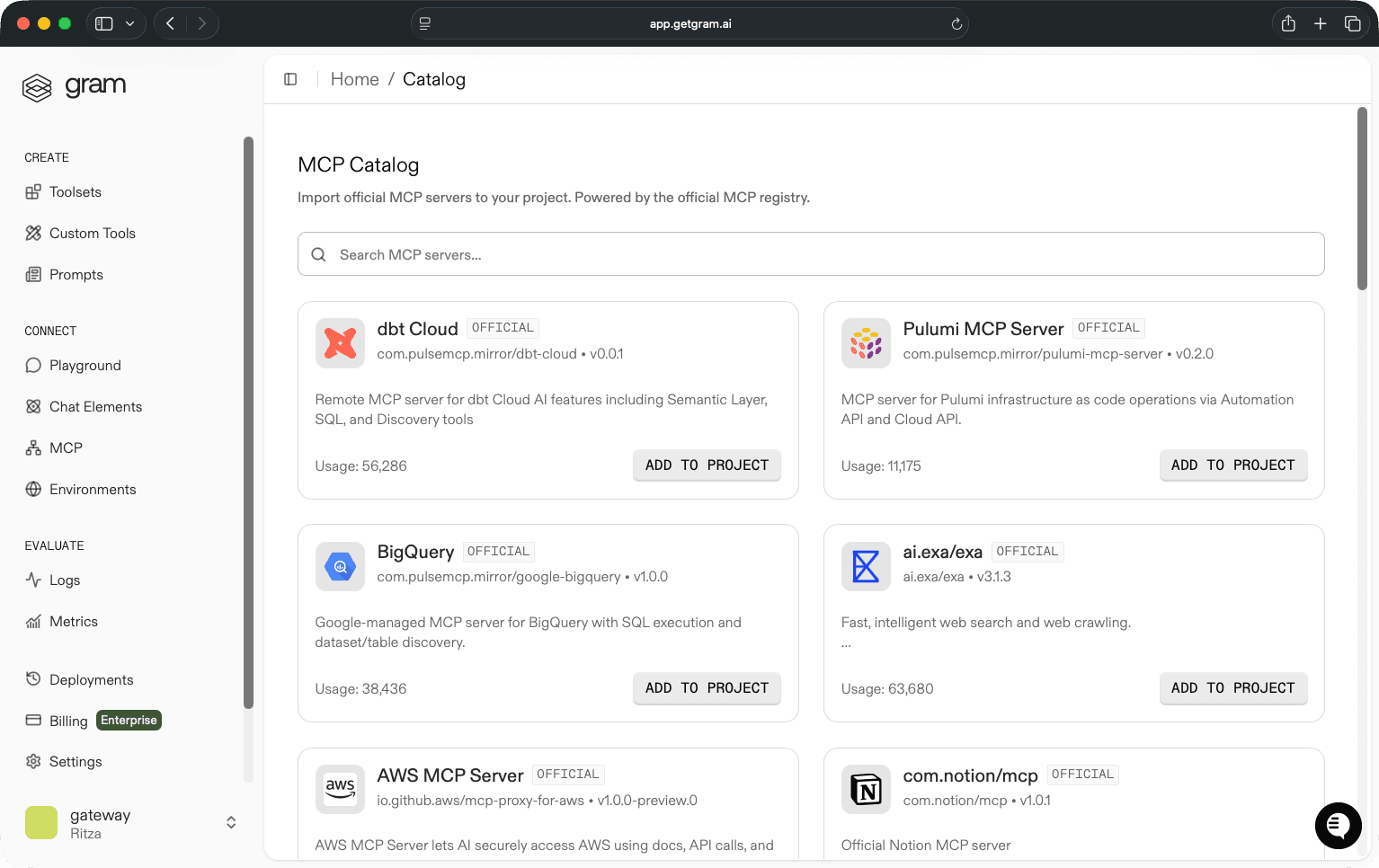 Gram catalog of community-maintained MCP servers