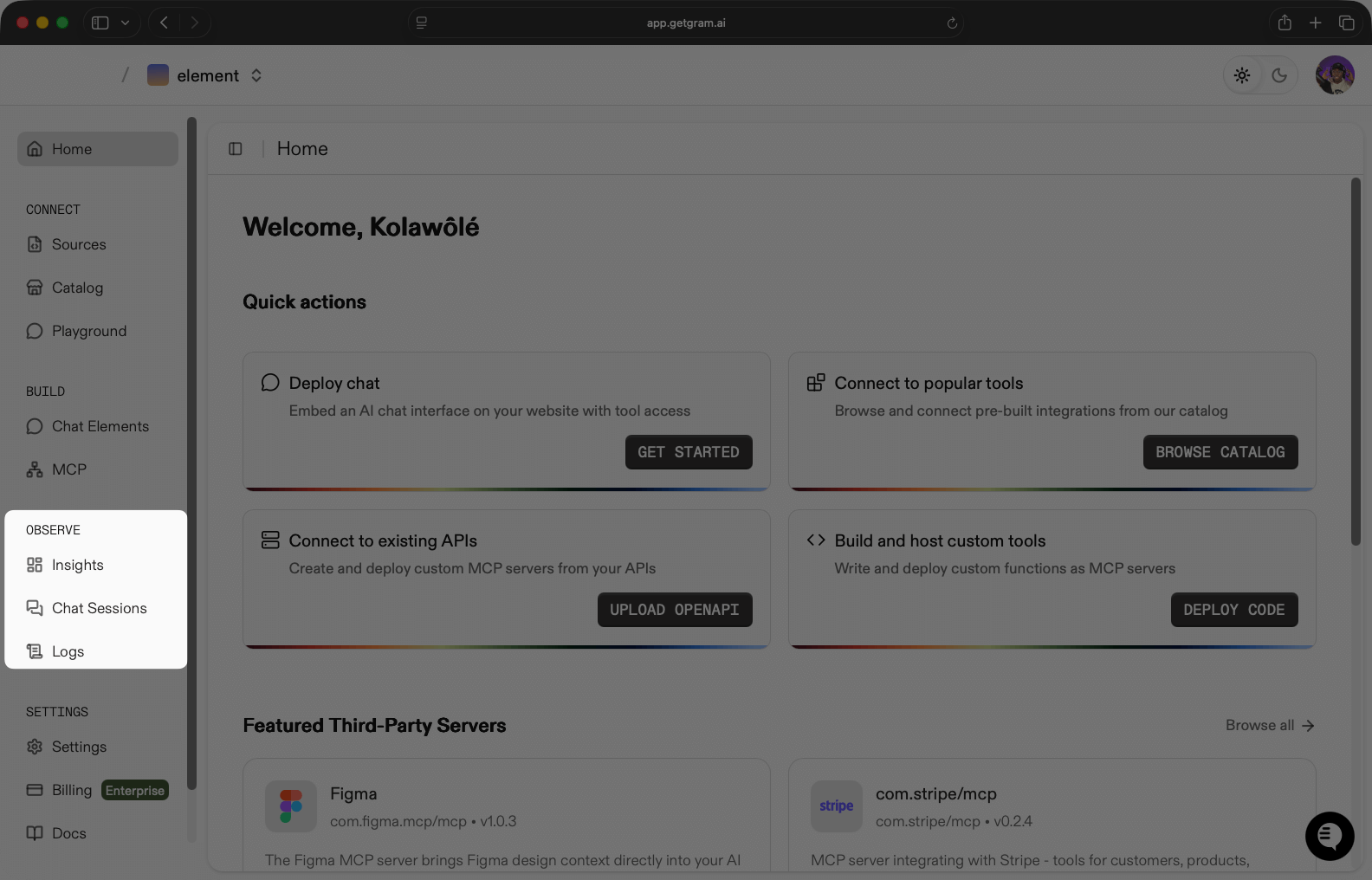 Gram observability features overview