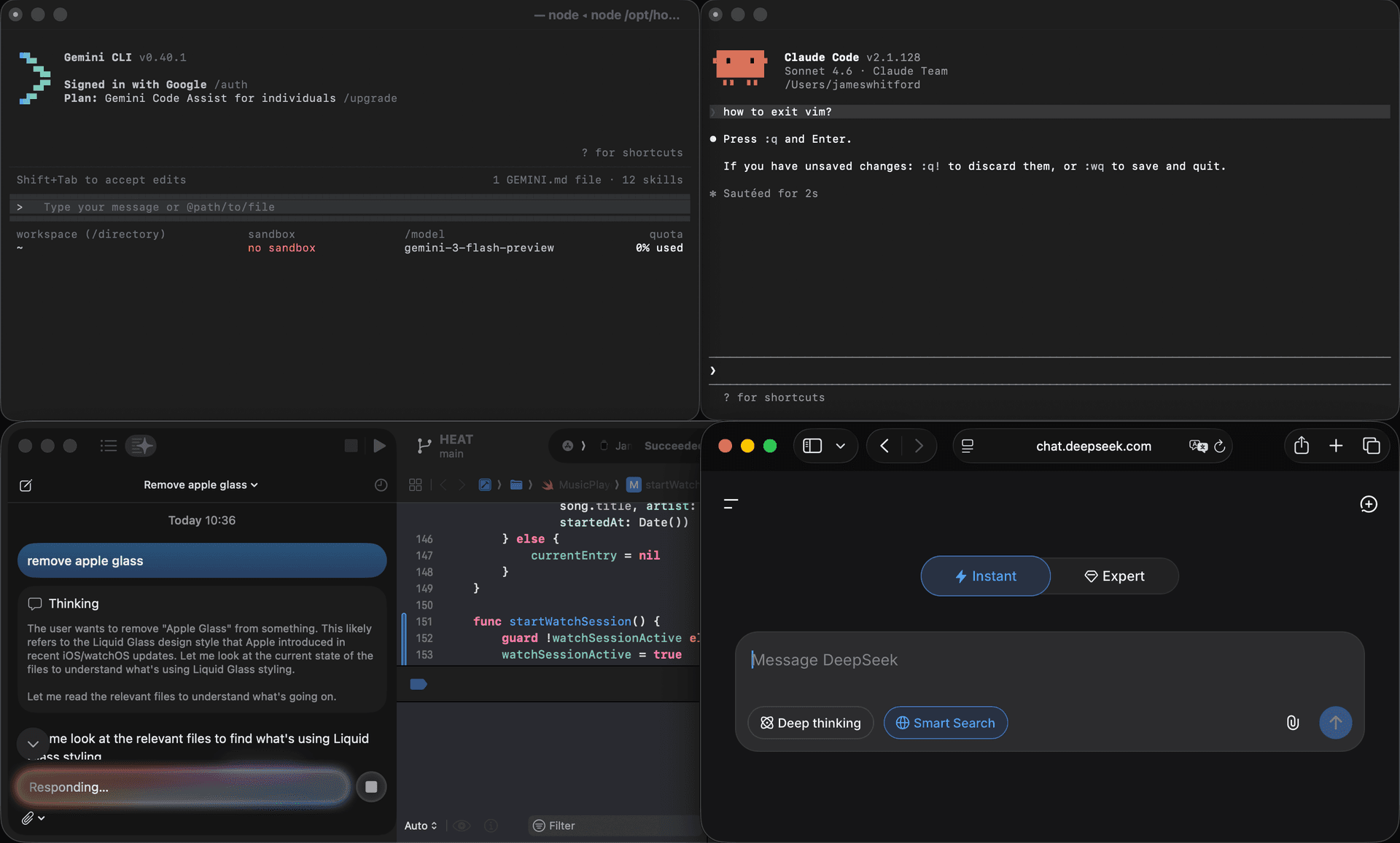 A developer's desktop with multiple AI services running simultaneously: Gemini open in a browser, Claude Code in the terminal. Managing access, credentials, and visibility across all of these is the infrastructure problem this article addresses.
