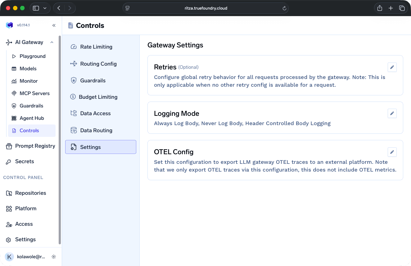 TrueFoundry governance features including guardrails and access controls