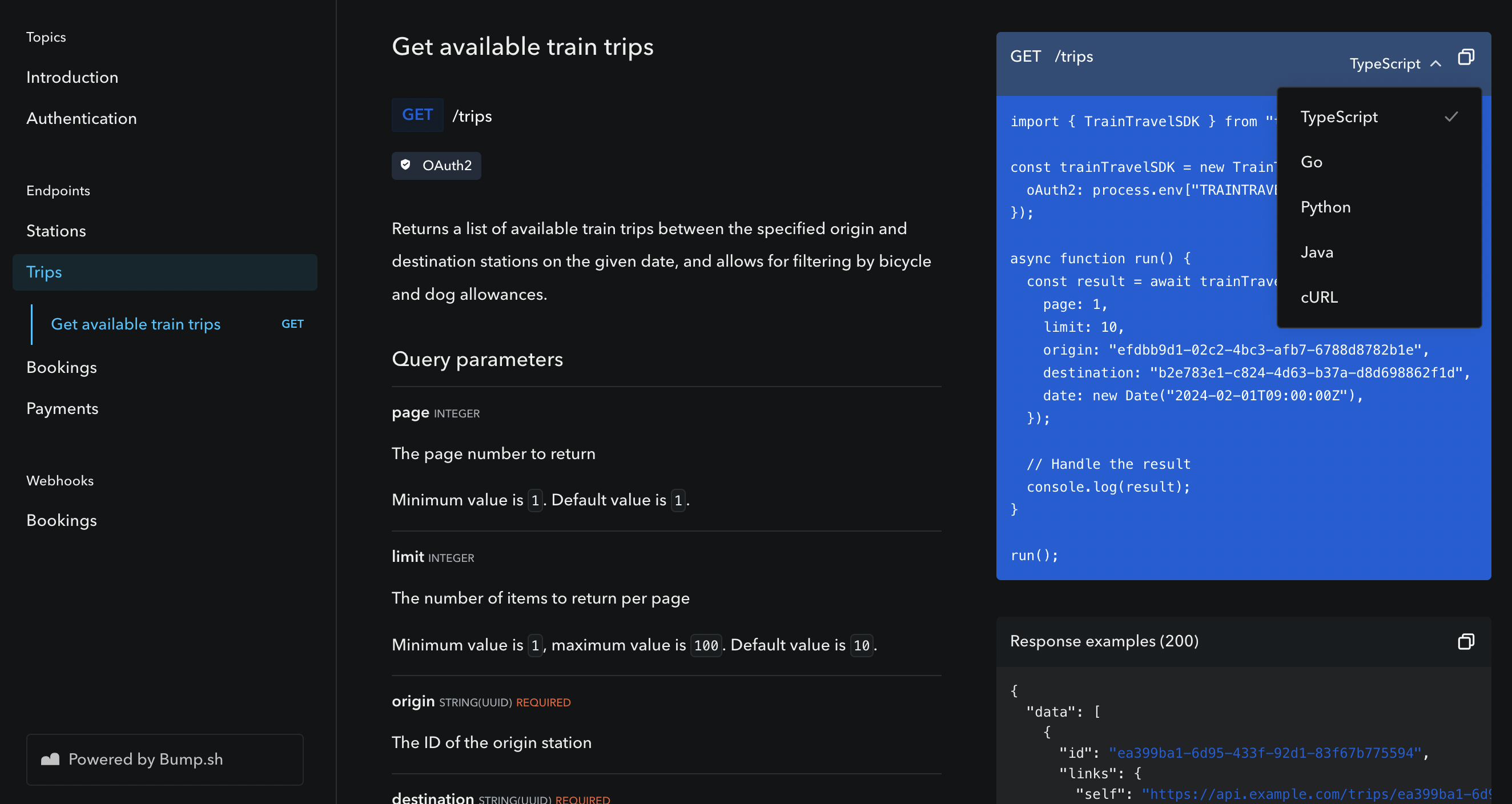 Bump.sh docs with Speakeasy SDK code samples