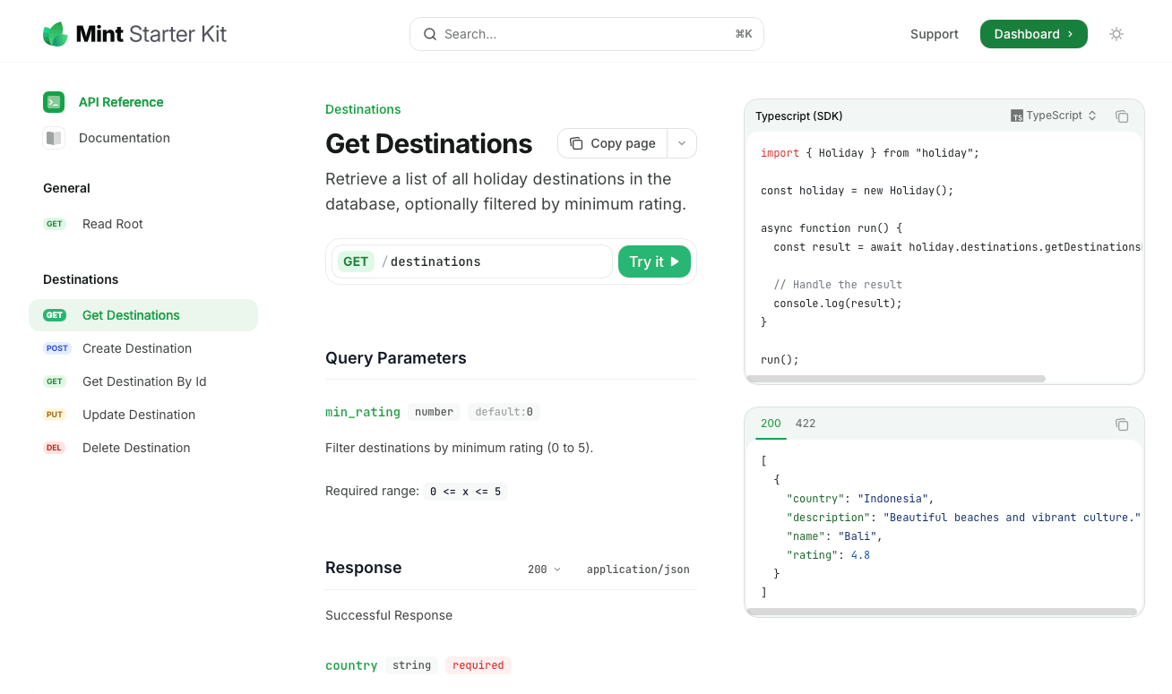 Speakeasy code snippets with Mintlify.